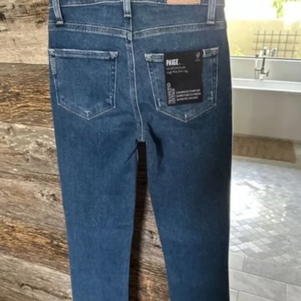 PAIGE Hoxton Slim Raw Hem High Rise Jeans 23 Eiffel Distressed NWT - Picture 8 of 9